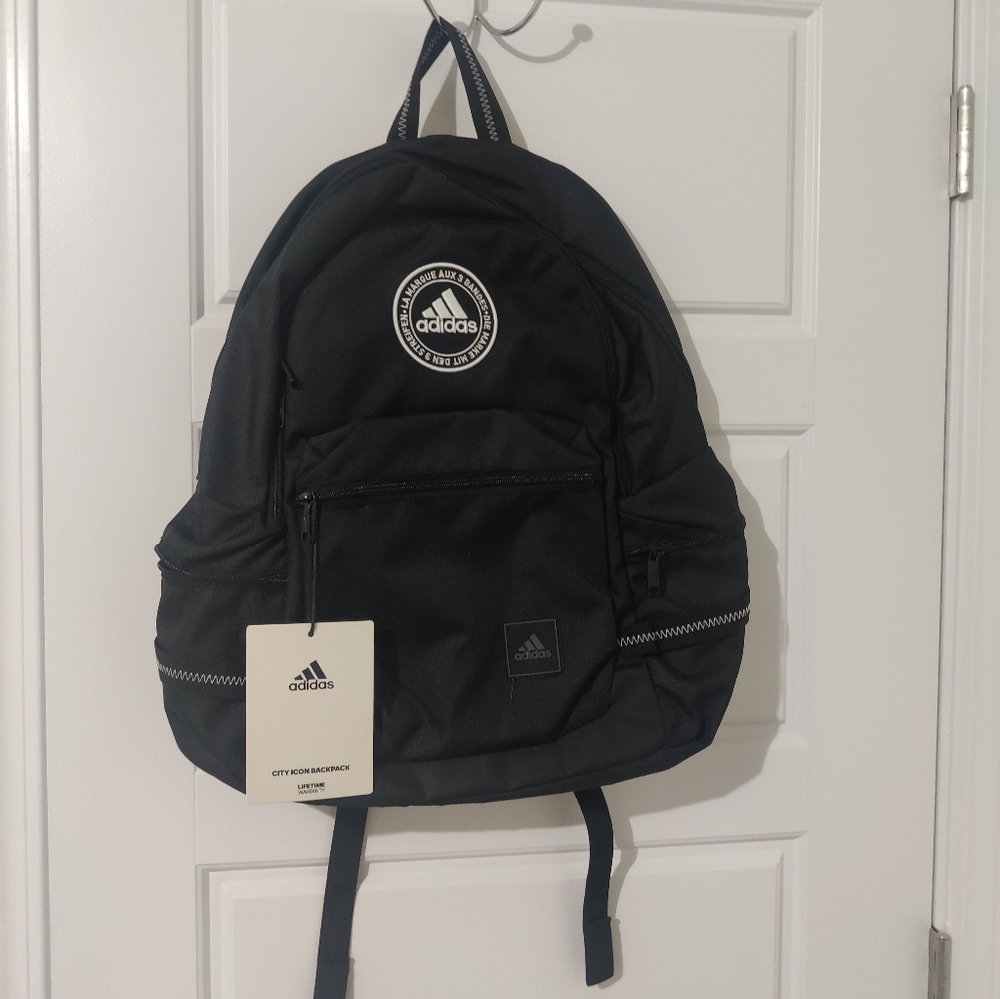 Adidas Backpack City Icon Book Bag Unisex Bag Hiking Biking Bag Pure Black Logo